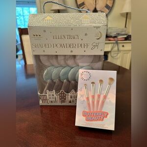 Sephora Mini Butterfly Eye Brush and Ellen Tracy Powder Puff Set NWT